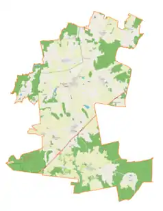 Mapa konturowa gminy Milejewo, na dole po lewej znajduje się punkt z opisem „Jeziorki”