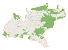 Mapa konturowa gminy Mniów, na dole znajduje się punkt z opisem „Cierchy”