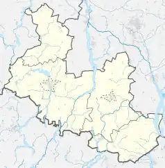 Mapa konturowa powiatu mogileńskiego, po lewej nieco u góry znajduje się punkt z opisem „Parlinek”