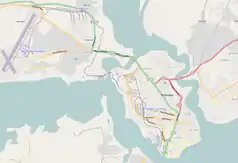 Mapa konturowa Mombasy, na dole po prawej znajduje się punkt z opisem „Mombasa”