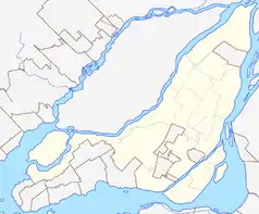 Mapa konturowa Montrealu, po prawej nieco na dole znajduje się punkt z opisem „Szpital Królowej Wiktorii w&nbsp;Montrealu”