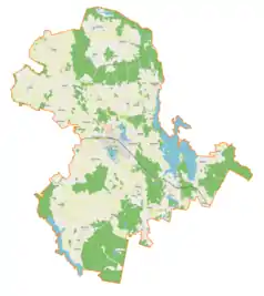 Mapa konturowa gminy Morąg, u góry po lewej znajduje się punkt z opisem „Chojnik”