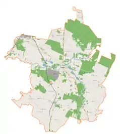 Mapa konturowa gminy Morawica, w centrum znajduje się punkt z opisem „Bieleckie Młyny”