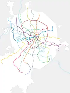 Mapa konturowa Moskwy, u góry znajduje się punkt z opisem „Bibiriewo”