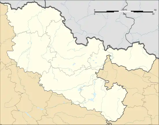 Mapa konturowa Mozeli, blisko górnej krawiędzi po lewej znajduje się punkt z opisem „Berg-sur-Moselle”