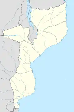 Mapa konturowa Mozambiku, u góry znajduje się punkt z opisem „Lichinga”