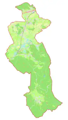 Mapa konturowa gminy Brezovica, u góry znajduje się punkt z opisem „Vnanje Gorice”