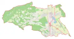 Mapa konturowa gminy Hoče-Slivnica, po prawej nieco na dole znajduje się punkt z opisem „MBX”