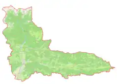 Mapa konturowa gminy Kamnik, na dole po lewej znajduje się punkt z opisem „Kamnik”