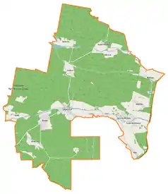 Mapa konturowa gminy Murów, na dole po prawej znajduje się punkt z opisem „Kały”