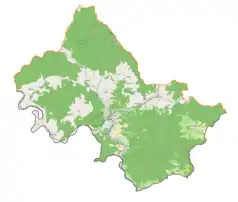 Mapa konturowa gminy Muszyna, u góry po lewej znajduje się punkt z opisem „Dwie Doliny Muszyna-Wierchomla”