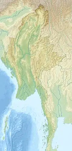 Mapa konturowa Mjanmy, po lewej znajduje się punkt z opisem „Cheduba”