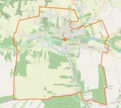 Mapa konturowa Nałęczowa, blisko centrum u góry znajduje się punkt z opisem „Pomnik Bolesława Prusaw Nałęczowie”