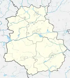 Mapa konturowa powiatu nakielskiego, po prawej nieco na dole znajduje się punkt z opisem „Kołaczkowo”