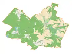 Mapa konturowa gminy Narol, na dole po prawej znajduje się punkt z opisem „Stara Huta”