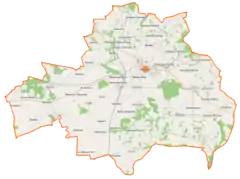 Mapa konturowa gminy Nasielsk, w centrum znajduje się punkt z opisem „Nasielsk Wąskotorowy”