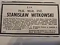 Nekrolog Stanisława Witkowskiego zawierający wykaz odznaczeń