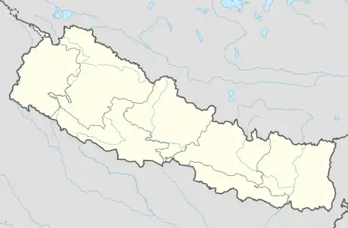 Mapa konturowa Nepalu, blisko centrum na dole znajduje się punkt z opisem „Ramgram”