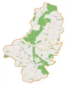 Mapa konturowa gminy Niechlów, blisko centrum na prawo znajduje się punkt z opisem „Żuchlów”