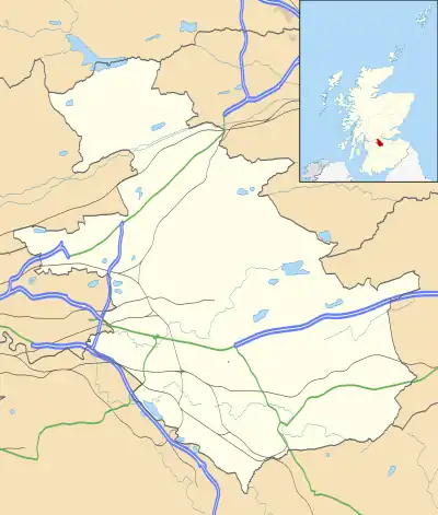 Mapa konturowa North Lanarkshire, na dole znajduje się punkt z opisem „Motherwell”