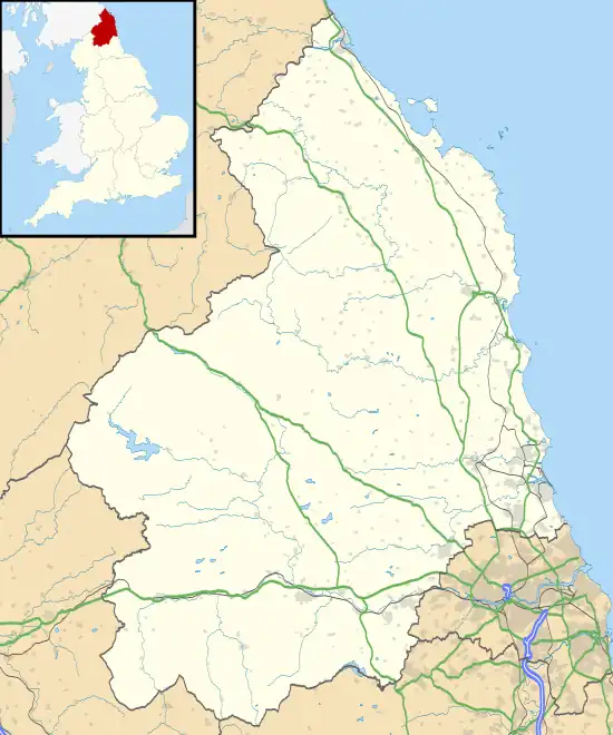 Mapa konturowa Northumberland, u góry po prawej znajduje się punkt z opisem „Latarnia morska Guile Point East”