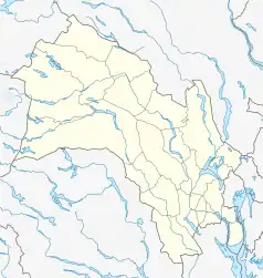 Mapa konturowa Buskerudu, na dole po prawej znajduje się punkt z opisem „Spikkestad”