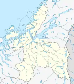 Mapa konturowa Sør-Trøndelagu, po lewej znajduje się punkt z opisem „Hitra”