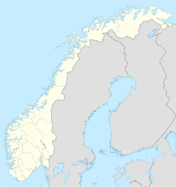 Mapa konturowa Norwegii, na dole po lewej znajduje się punkt z opisem „Vikingskipet”