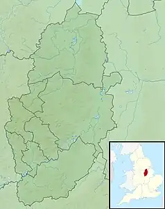 Mapa konturowa Nottinghamshire, po lewej znajduje się punkt z opisem „źródło”, natomiast na dole po lewej znajduje się punkt z opisem „ujście”