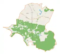 Mapa konturowa gminy Nowa Brzeźnica, po prawej nieco u góry znajduje się punkt z opisem „Kruplin Radomszczański”