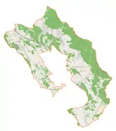 Mapa konturowa gminy wiejskiej Nowa Ruda, po prawej nieco na dole znajduje się punkt z opisem „Dębówka”