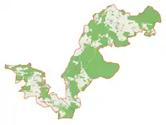 Mapa konturowa gminy wiejskiej Nowa Sól, na dole po lewej znajduje się punkt z opisem „Wrociszów”