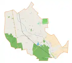 Mapa konturowa gminy Nowe Ostrowy, w centrum znajduje się punkt z opisem „Zieleniec”