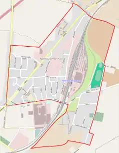 Mapa konturowa Nowych Skalmierzyc, blisko centrum na prawo znajduje się punkt z opisem „Nowe Skalmierzyce”