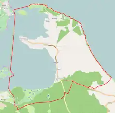 Mapa konturowa Nowego Warpna, w centrum znajduje się punkt z opisem „Nowe Warpno Żalno”