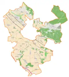 Mapa konturowa gminy wiejskiej Oława, w centrum znajduje się punkt z opisem „Godzikowice”