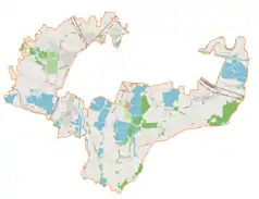 Mapa konturowa gminy wiejskiej Oświęcim, po lewej znajduje się punkt z opisem „Rajsko”