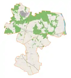 Mapa konturowa gminy Ożarów, po prawej znajduje się punkt z opisem „Maruszów”