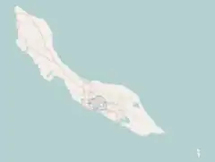 Mapa konturowa Curaçao, blisko centrum na dole znajduje się punkt z opisem „Willemstad”