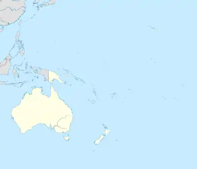 Mapa konturowa Oceanii, u góry po lewej znajduje się punkt z opisem „Tamuning”