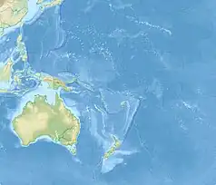 Mapa konturowa Oceanii, po prawej znajduje się punkt z opisem „Takutea”