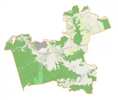 Mapa konturowa gminy Ogrodzieniec, na dole nieco na prawo znajduje się czarny trójkącik z opisem „Grochowiec”