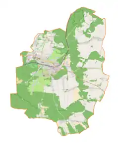 Mapa konturowa gminy Olkusz, blisko centrum na dole znajduje się punkt z opisem „Witeradów”