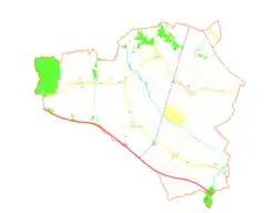 Mapa konturowa gminy Olszanka, blisko centrum na prawo u góry znajduje się punkt z opisem „Olszanka”