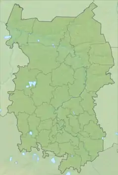 Mapa konturowa obwodu omskiego, blisko centrum na lewo znajduje się punkt z opisem „źródło”, natomiast u góry znajduje się punkt z opisem „ujście”