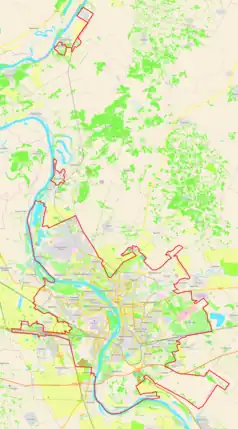 Mapa konturowa Omska, na dole nieco na lewo znajduje się punkt z opisem „Miejsce katastrofy”