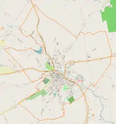 Mapa konturowa Opatowa, w centrum znajduje się punkt z opisem „Kolegiata św. Marcina w Opatowie”