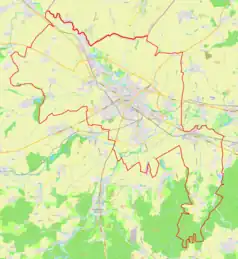 Mapa konturowa Opawy, w centrum znajduje się punkt z opisem „Kylešovice”