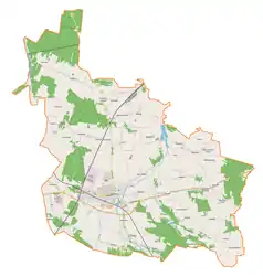 Mapa konturowa gminy Opoczno, po prawej znajduje się punkt z opisem „Wólka Karwicka”