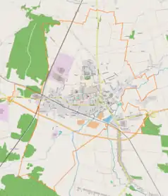 Mapa konturowa Opoczna, po prawej znajduje się punkt z opisem „Stadion Ceramiki Opoczno”